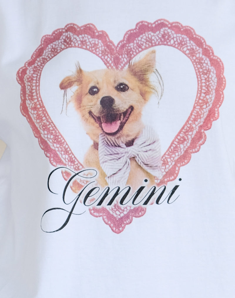 Oversize Basic Tee in White with Gemini Motel Pet Print-Nico Sky