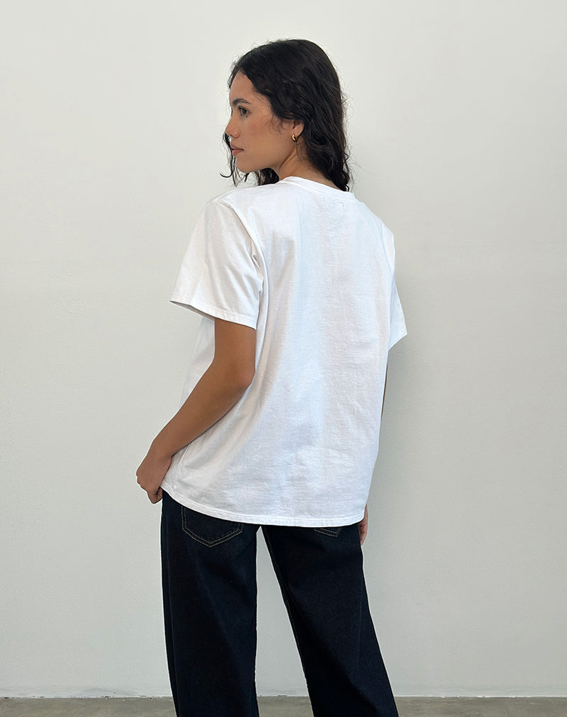 Oversized Basic Tee in White with Pisces Motel Pet-Nico Sky