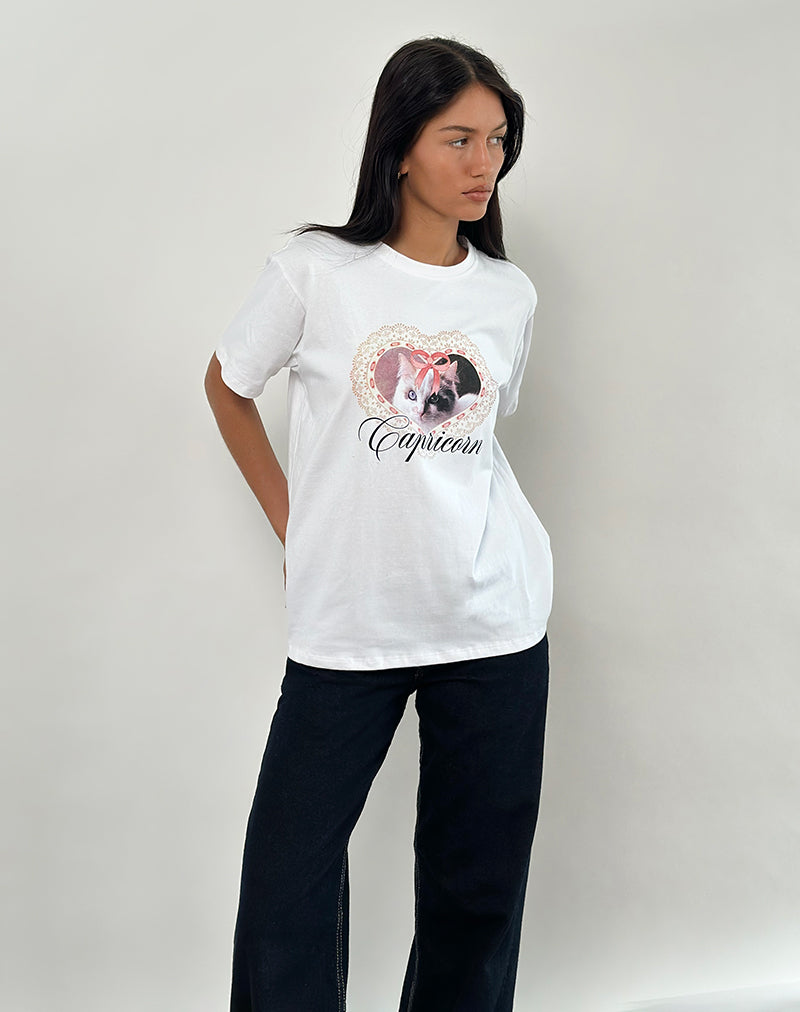 Oversize Basic Tee in White with Capricorn Motel Pet Print-Nico Sky