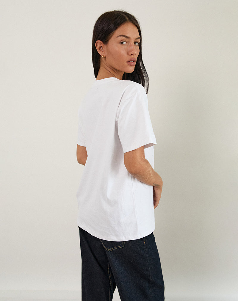 Oversize Basic Tee in White with Capricorn Motel Pet Print-Nico Sky