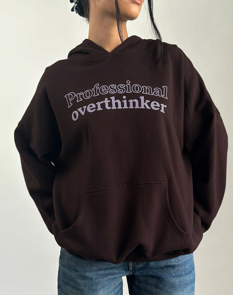 Oversized Hoodie in Bitter Chocolate with Overthinker Print-Nico Sky