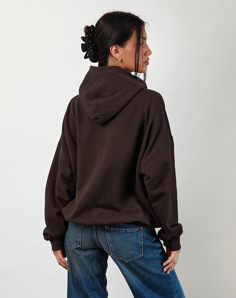 Oversized Hoodie in Bitter Chocolate with Overthinker Print-Nico Sky