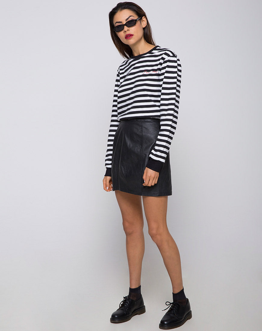 Oversize Longsleeve Tee in I Want Change BW Stripe-Nico Sky