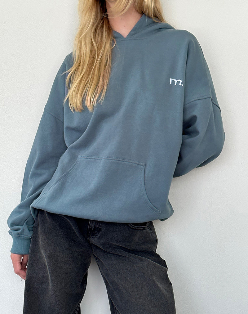 Oversized Hoodie in Blue Mirage with White 'MOTEL' Embroidery-Nico Sky