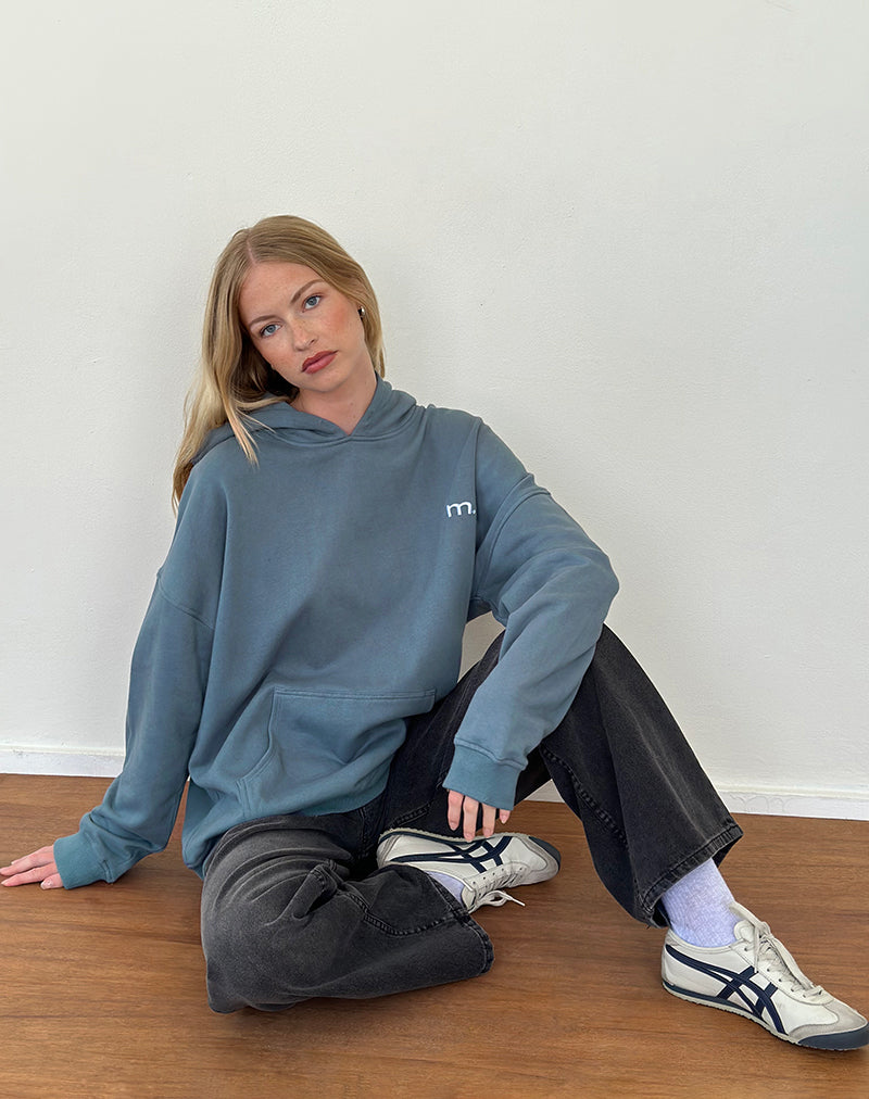 Oversized Hoodie in Blue Mirage with White 'MOTEL' Embroidery-Nico Sky