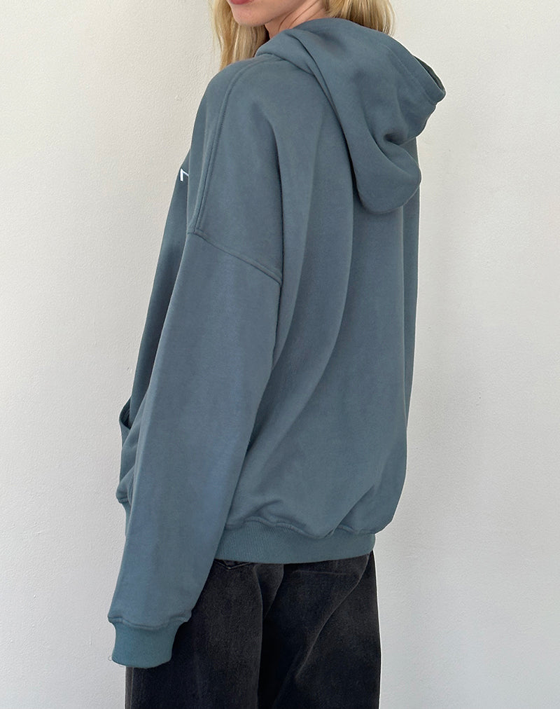 Oversized Hoodie in Blue Mirage with White 'MOTEL' Embroidery-Nico Sky