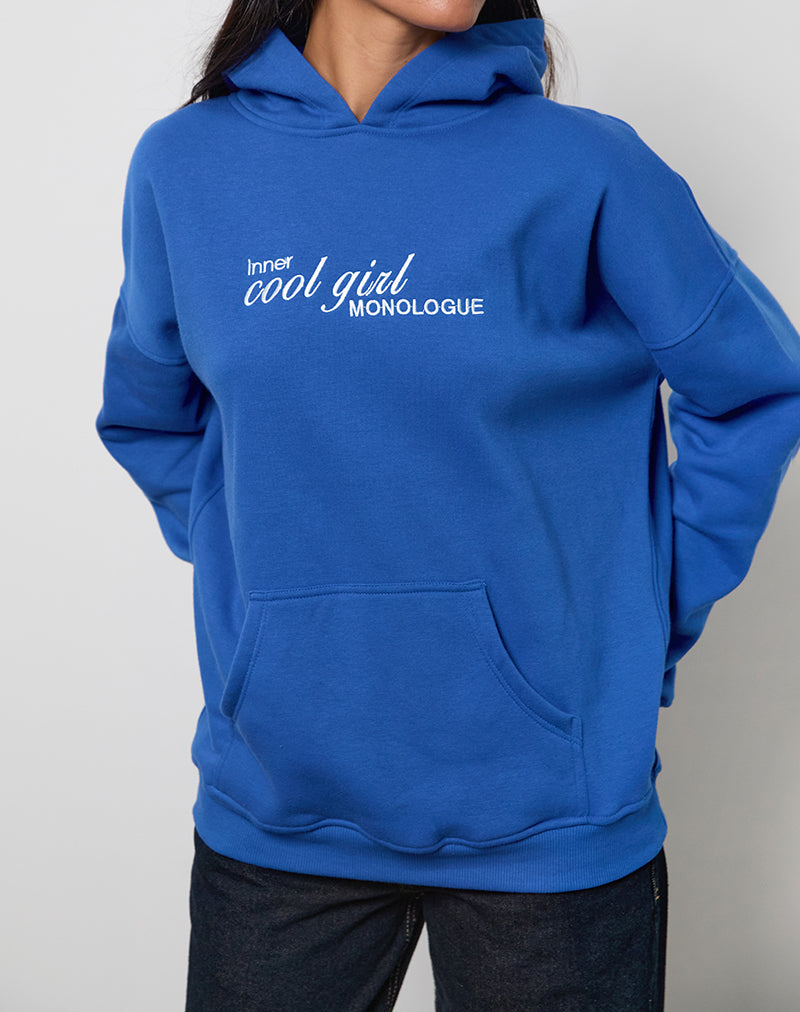 Oversized Hoodie in Cobalt Blue with Cool Girl Graphic-Nico Sky