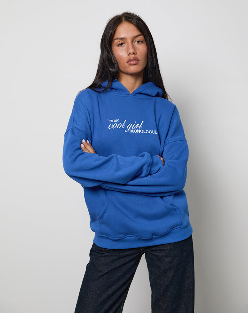 Oversized Hoodie in Cobalt Blue with Cool Girl Graphic-Nico Sky