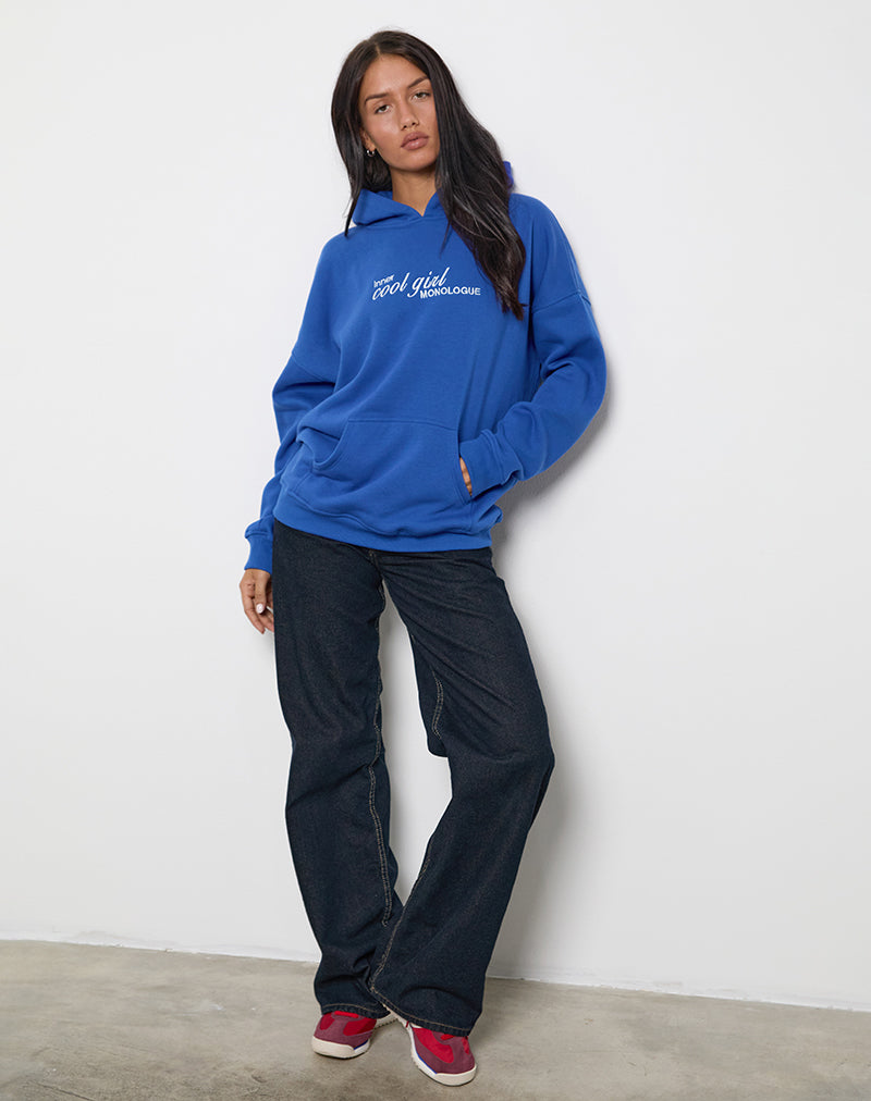 Oversized Hoodie in Cobalt Blue with Cool Girl Graphic-Nico Sky