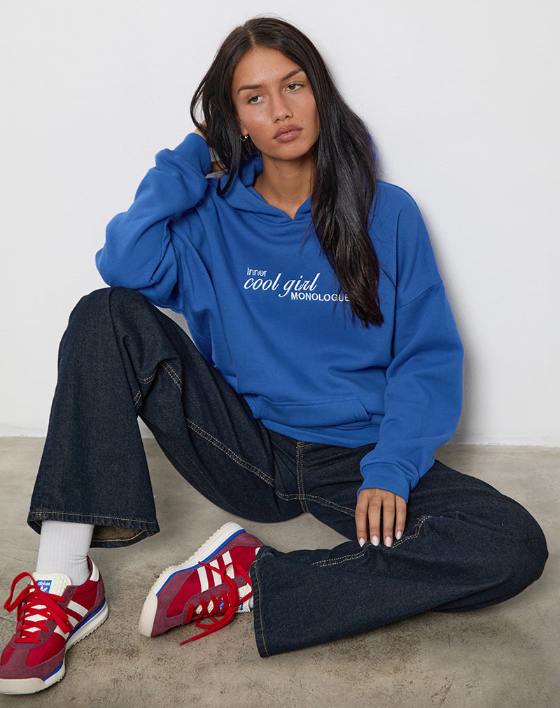 Oversized Hoodie in Cobalt Blue with Cool Girl Graphic-Nico Sky