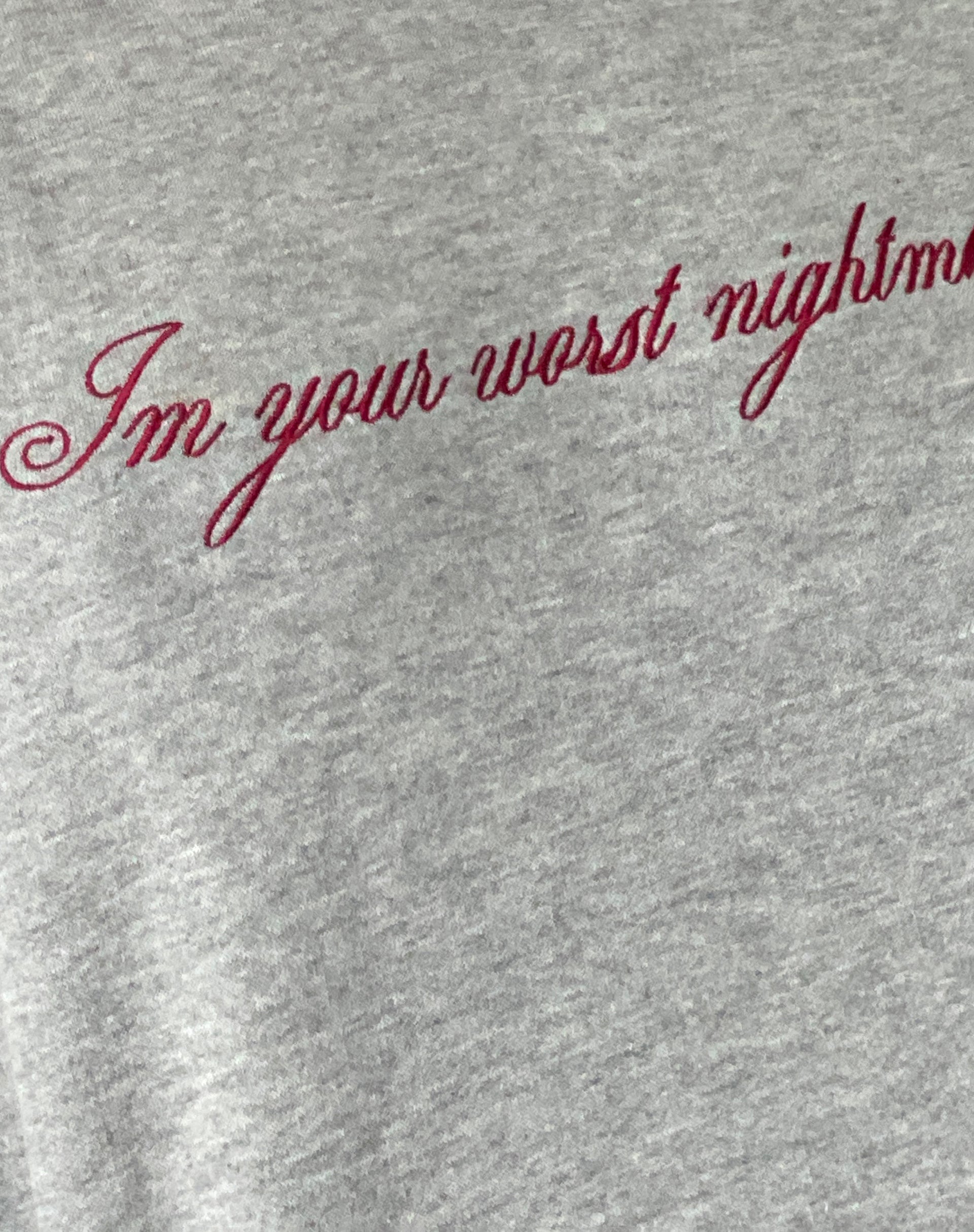 Oversized Hoodie in Grey Marl with Worst Nightmare Embroidery-Nico Sky