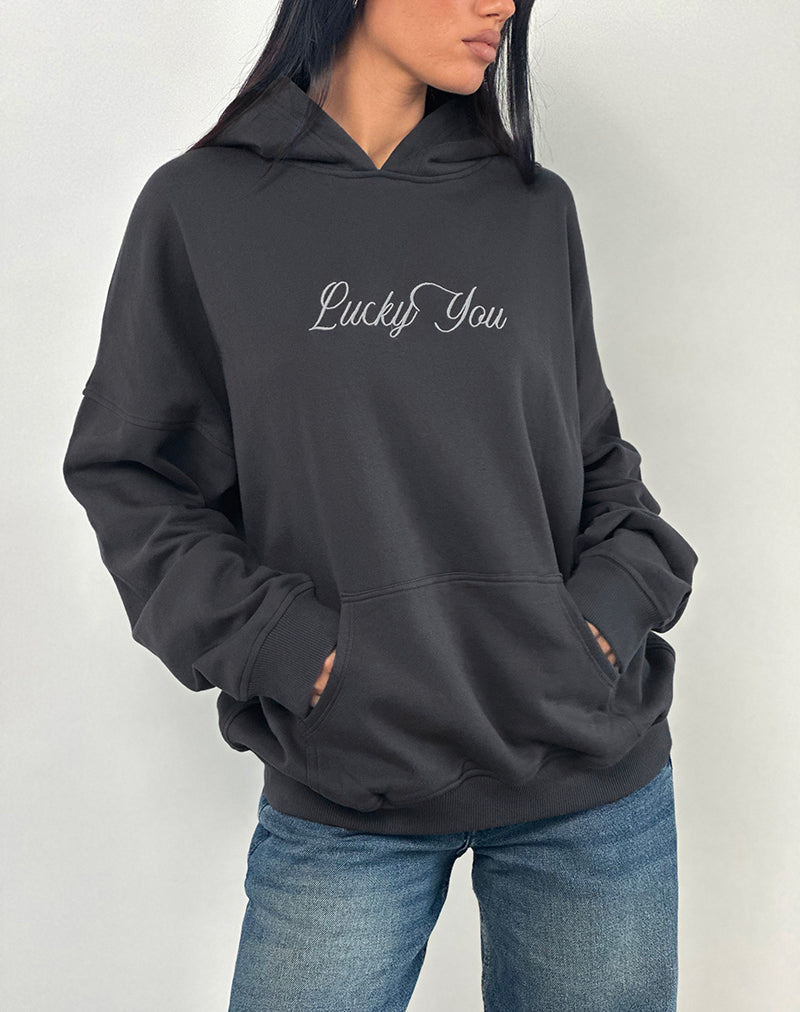 Oversized Hoodie in Ocean Storm with Lucky You Graphic-Nico Sky