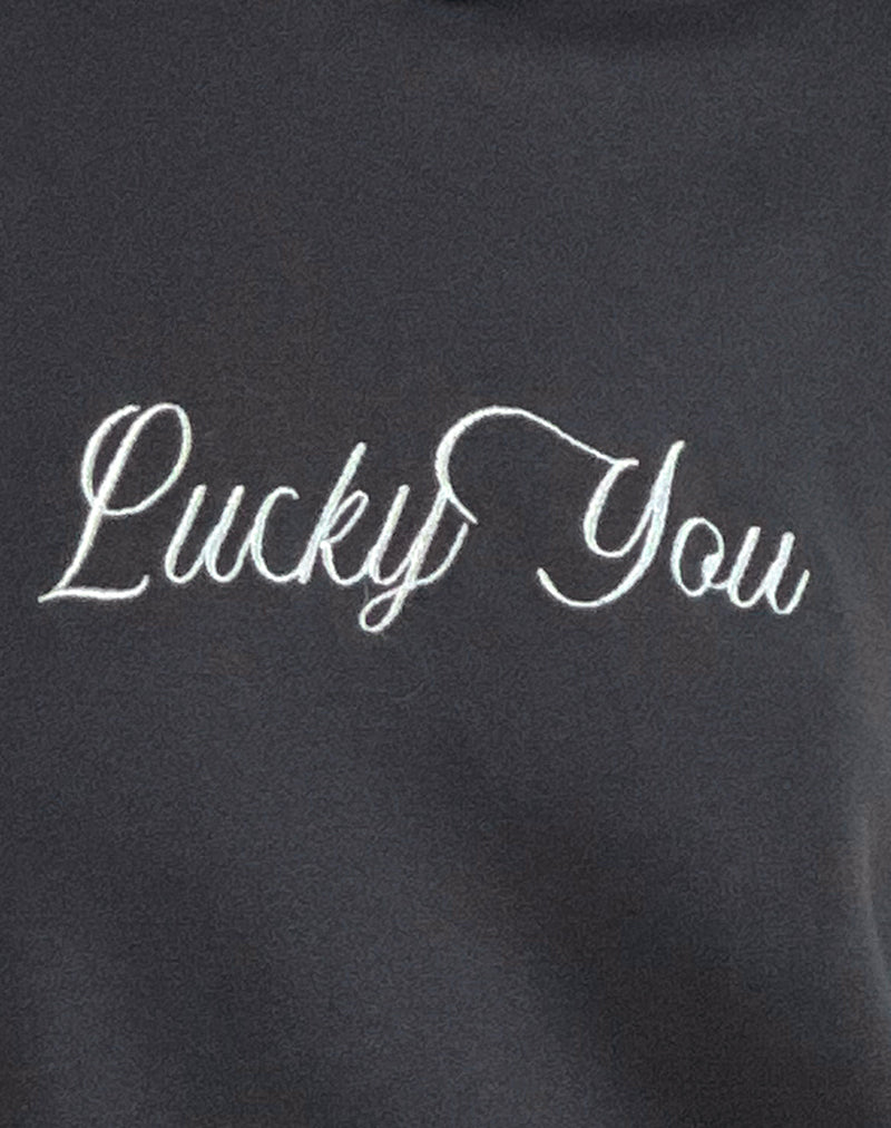 Oversized Hoodie in Ocean Storm with Lucky You Graphic-Nico Sky