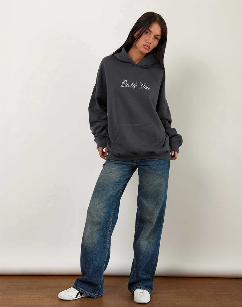 Oversized Hoodie in Ocean Storm with Lucky You Graphic-Nico Sky