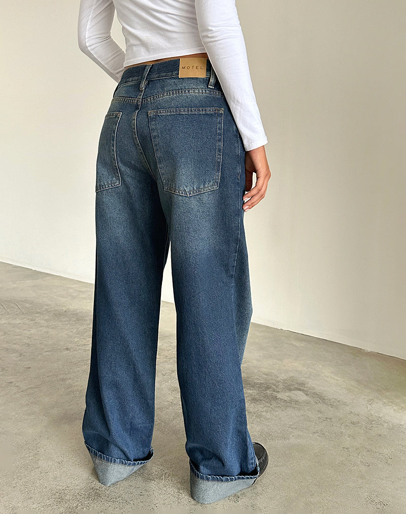 Oversized Dad Low Rise Jeans in Dark Vintage-Nico Sky