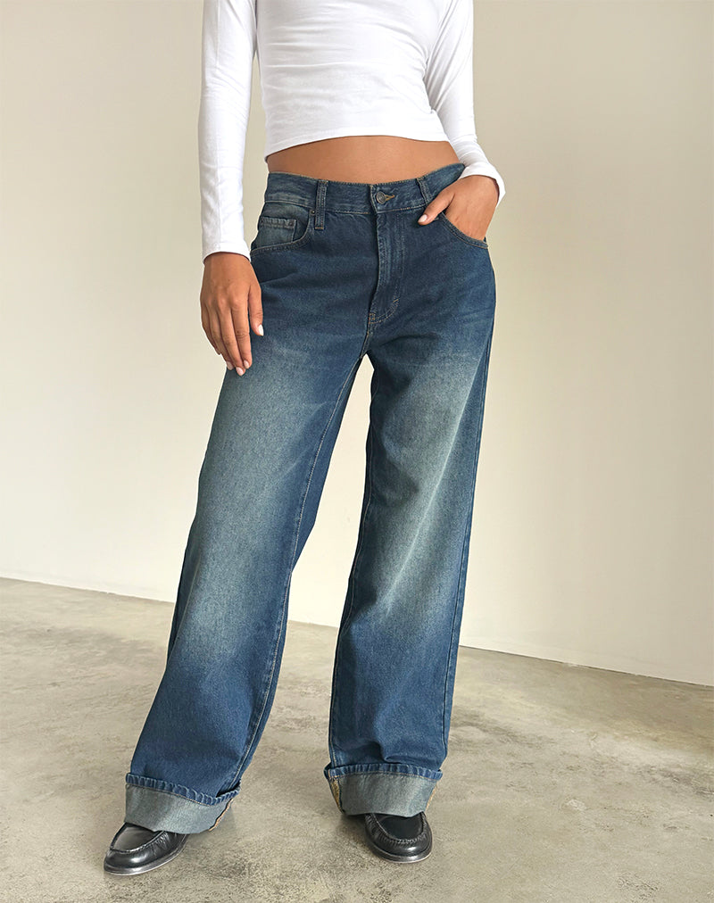 Oversized Dad Low Rise Jeans in Dark Vintage-Nico Sky