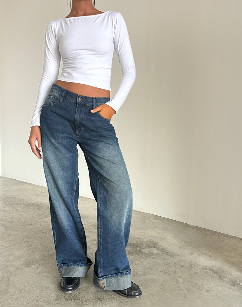 Oversized Dad Low Rise Jeans in Dark Vintage-Nico Sky