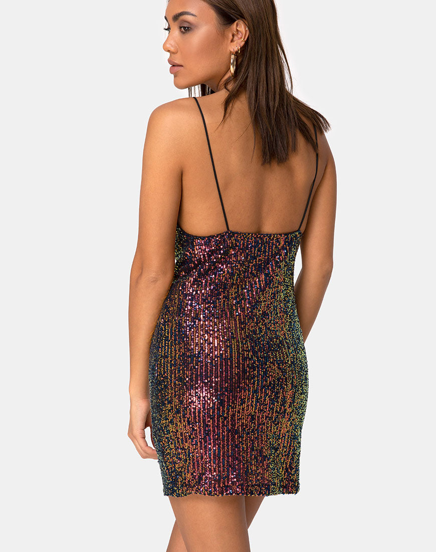 Paiva Slip Dress in Drape Net Sequin Iridescent Burgundy-Nico Sky