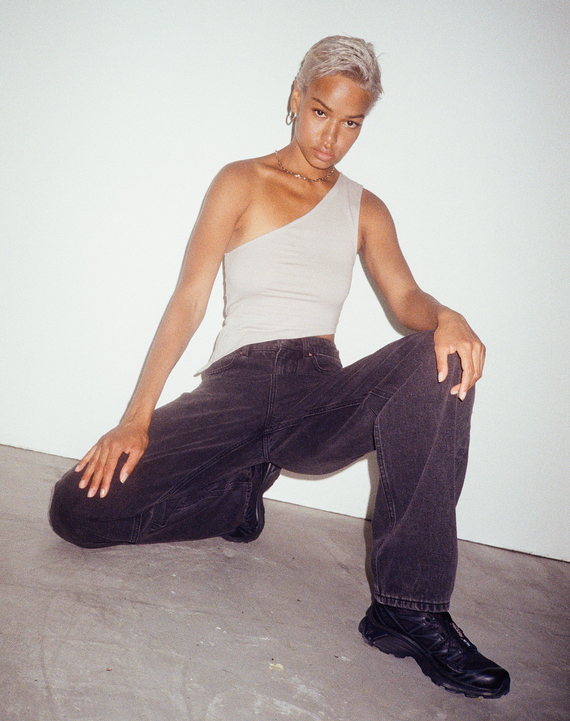 Bayva Crop Top in Lycra Oat Milk-Nico Sky