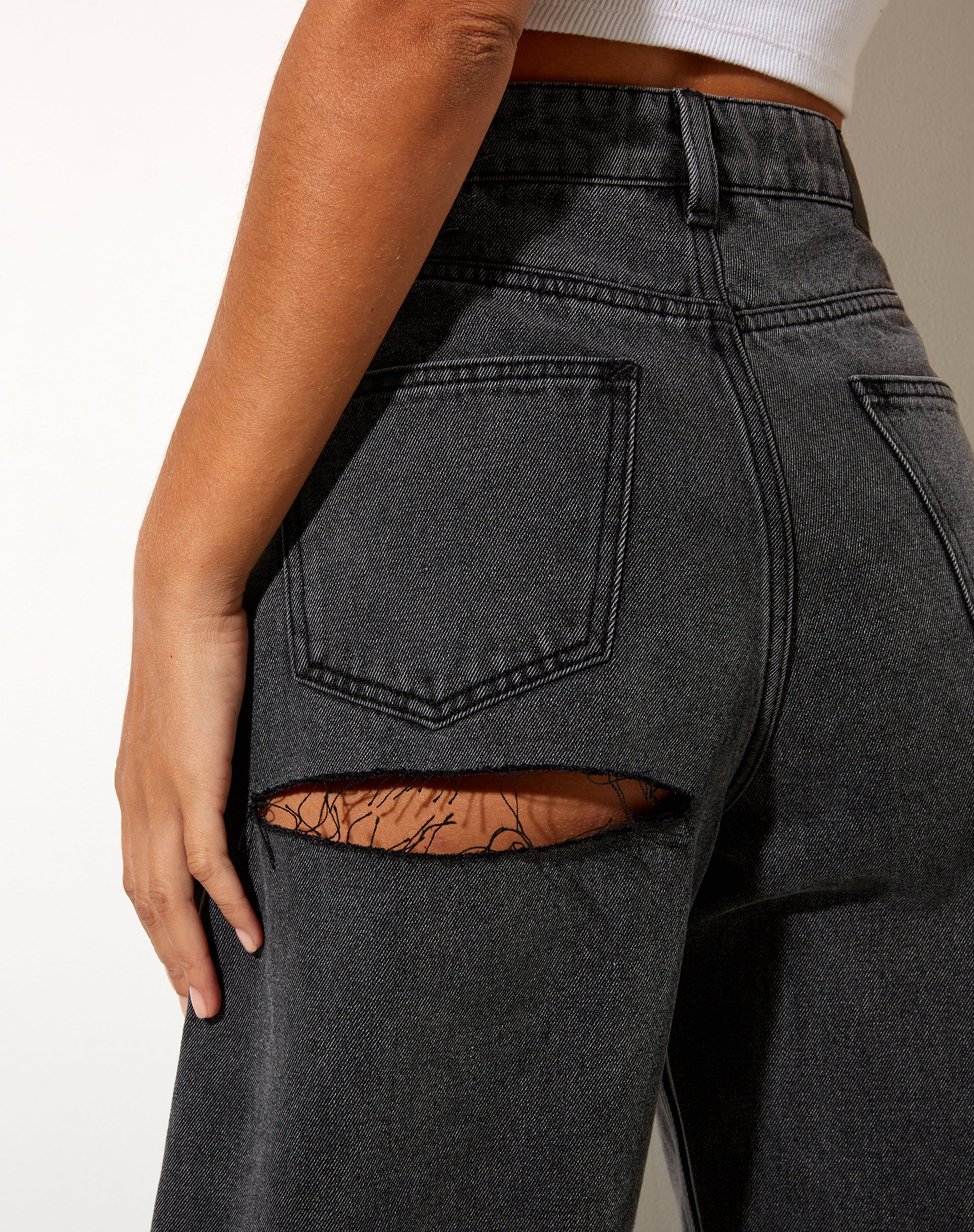 Bum Rips Parallel Jeans in Black Wash-Nico Sky