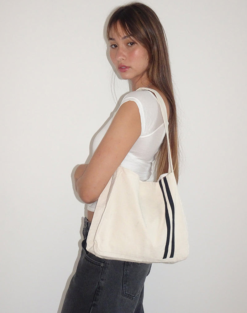 Pardi Canvas Bag in Ecru with Black Stripe-Nico Sky