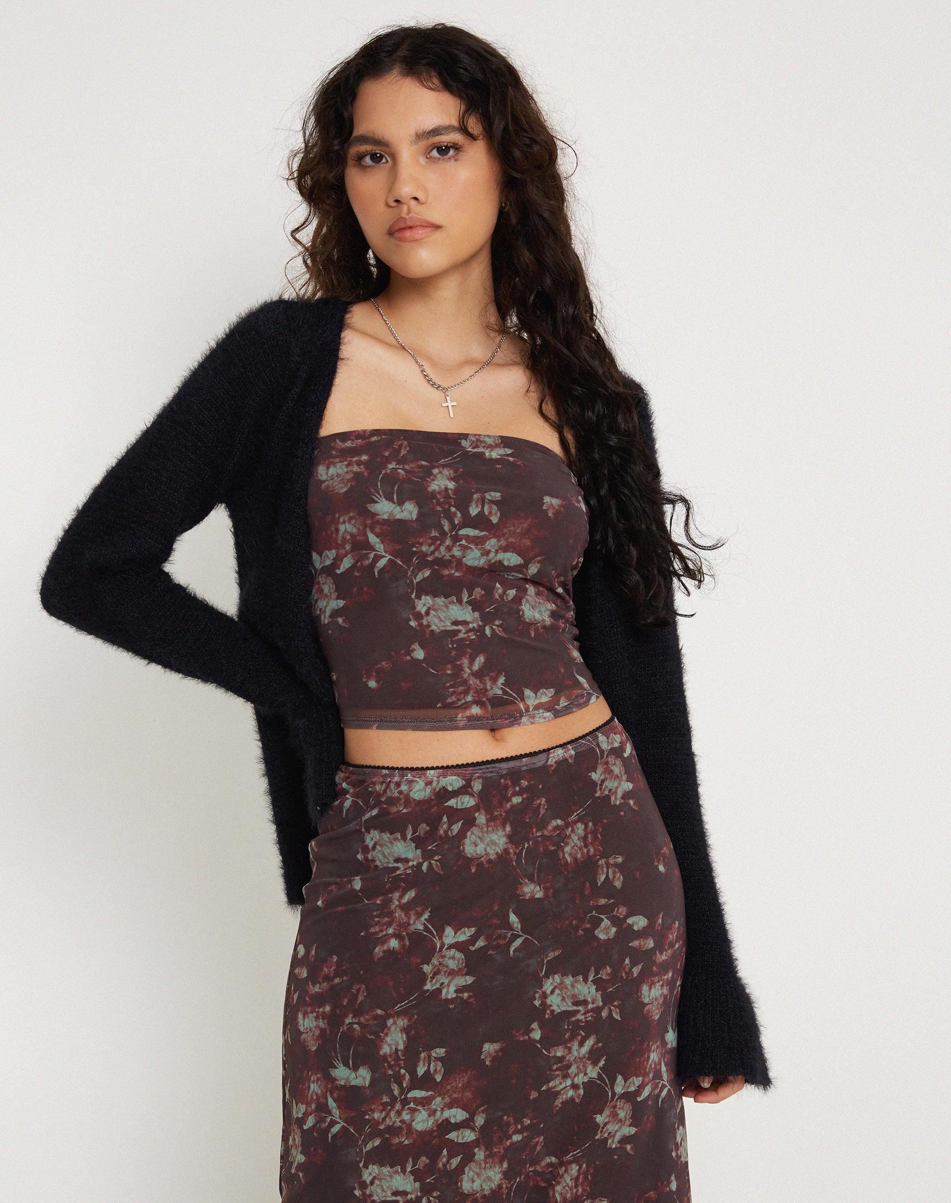 Peggy Bandeau Top in Botanical Floral Brown-Nico Sky