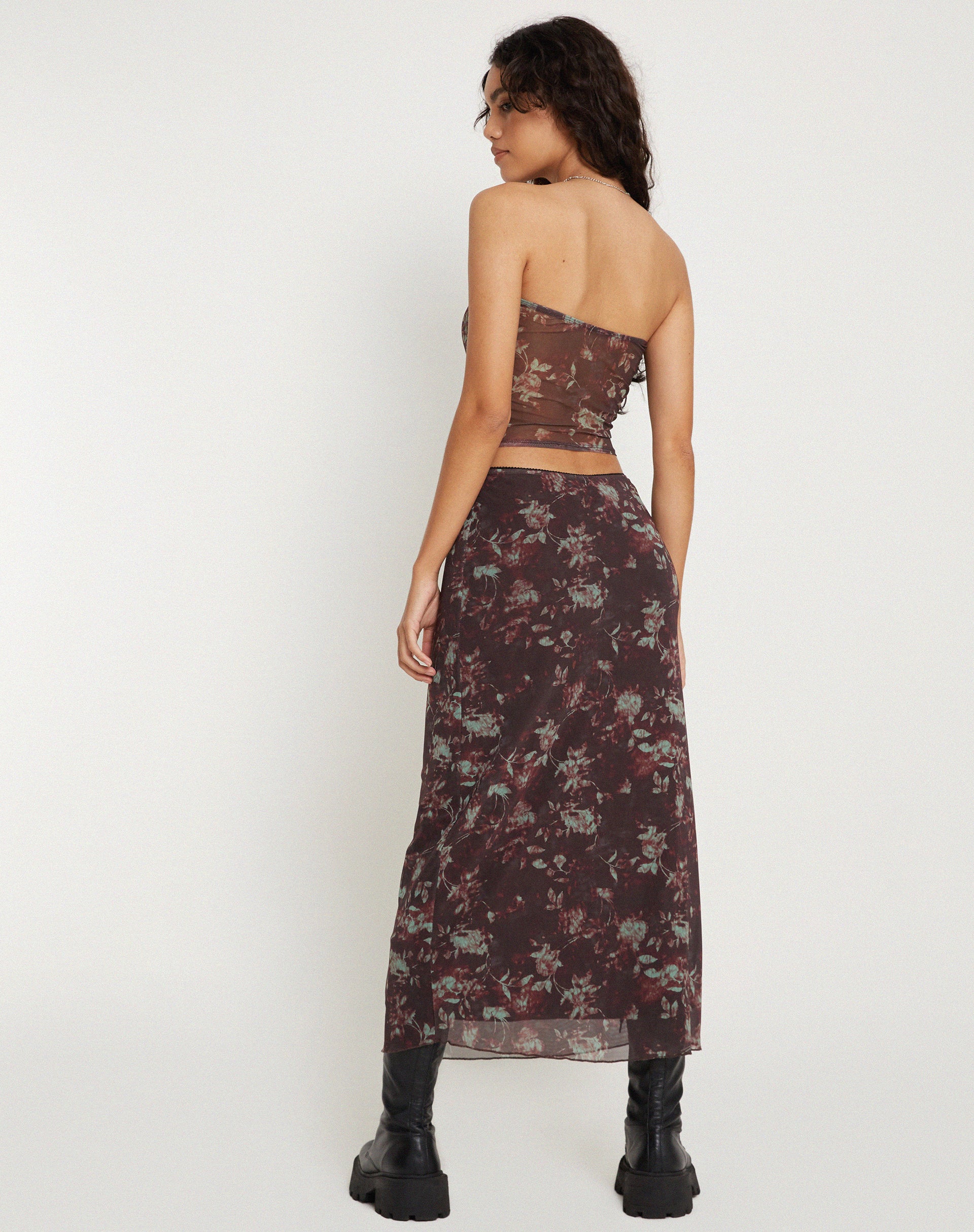 Peggy Bandeau Top in Botanical Floral Brown-Nico Sky