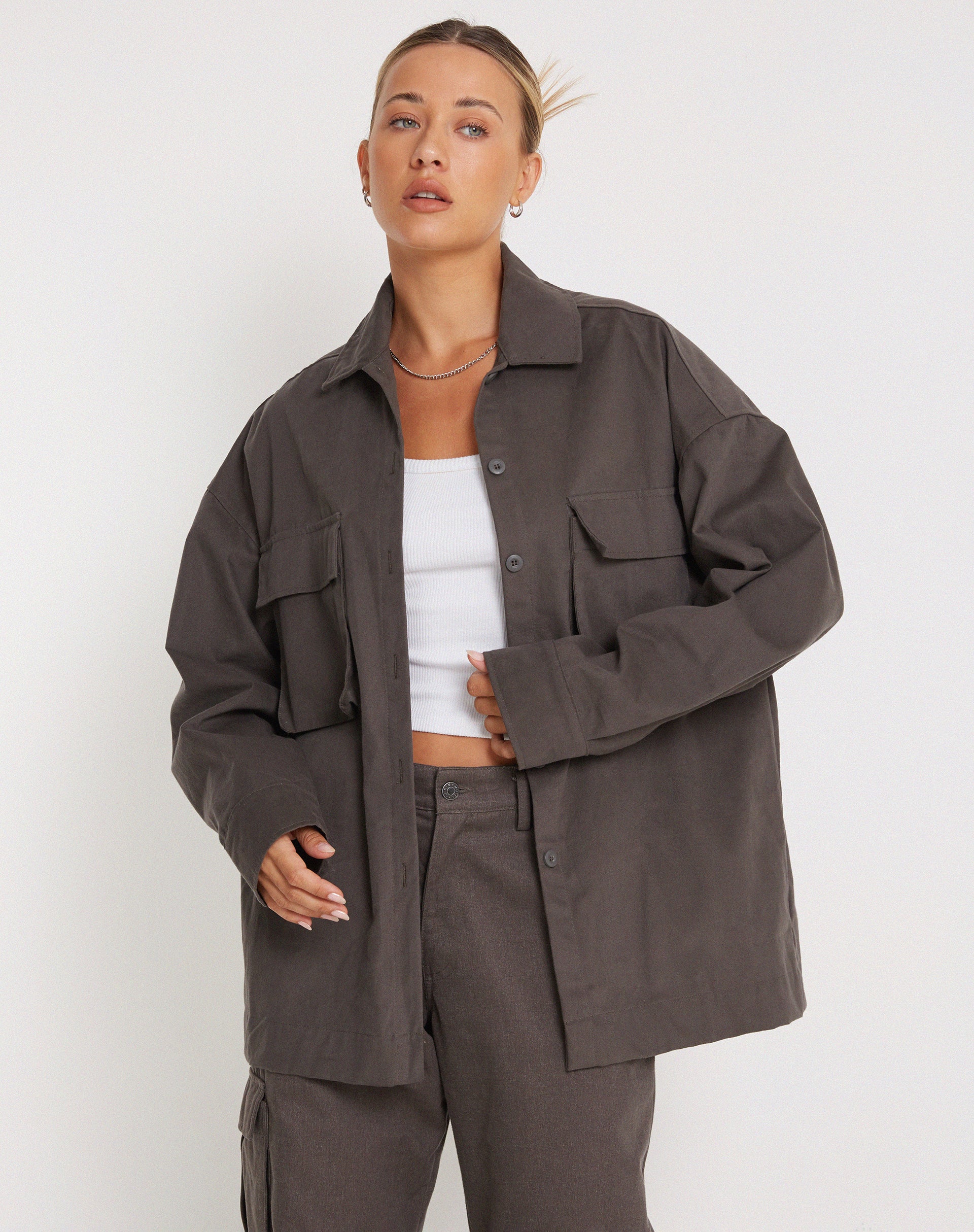 Phlox Oversized Shirt in Dark Grey-Nico Sky