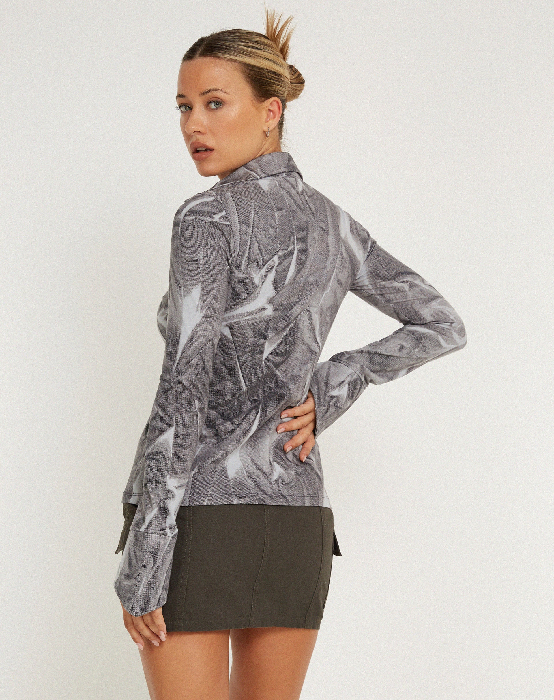 Phole Button Up Shirt in Dystopian Crease Grey-Nico Sky