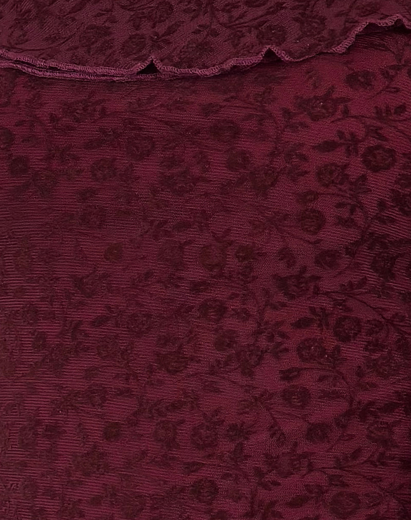 Piroli Top in Ditsy Floral Flock Burnt Maroon-Nico Sky