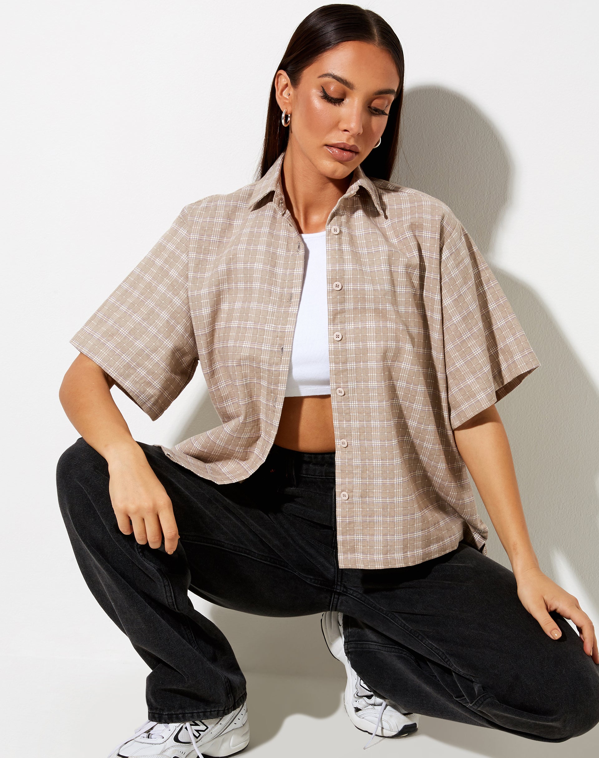 Pride Shirt in Taupe Check-Nico Sky