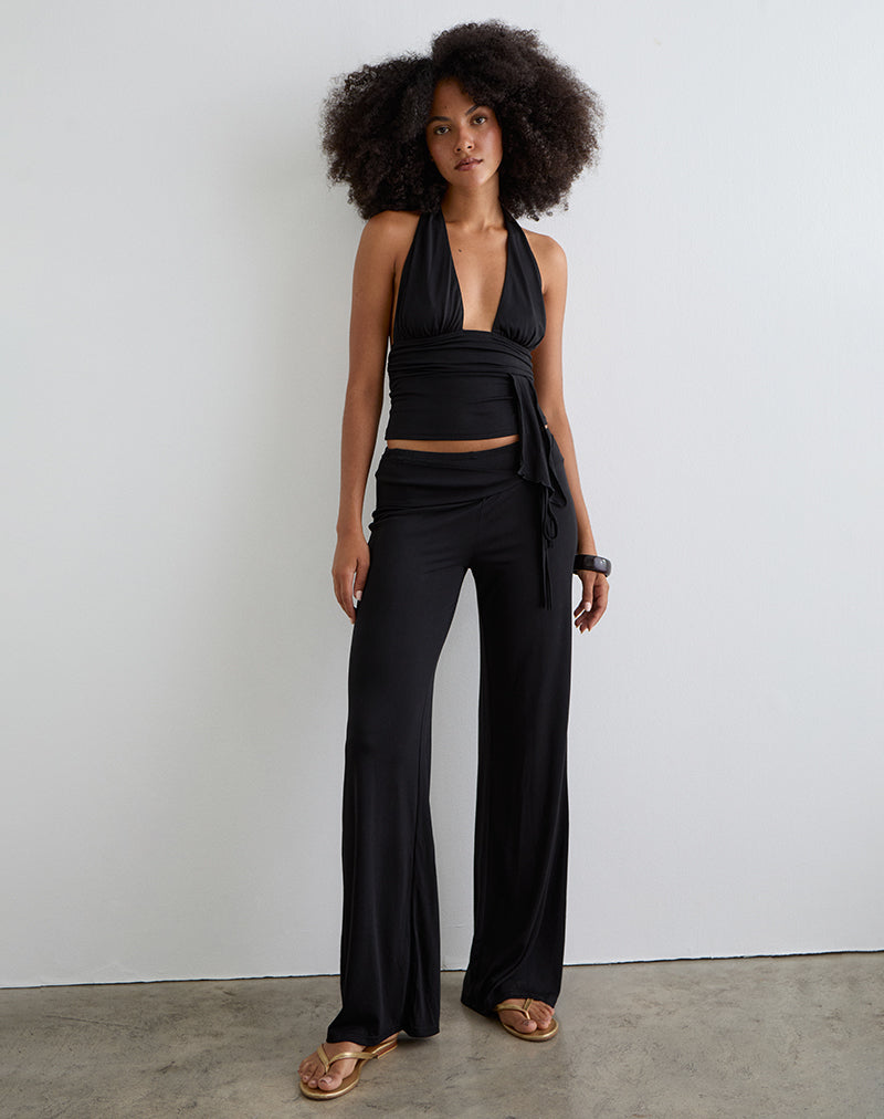 Prilla Halter Top in Cupro Black-Nico Sky