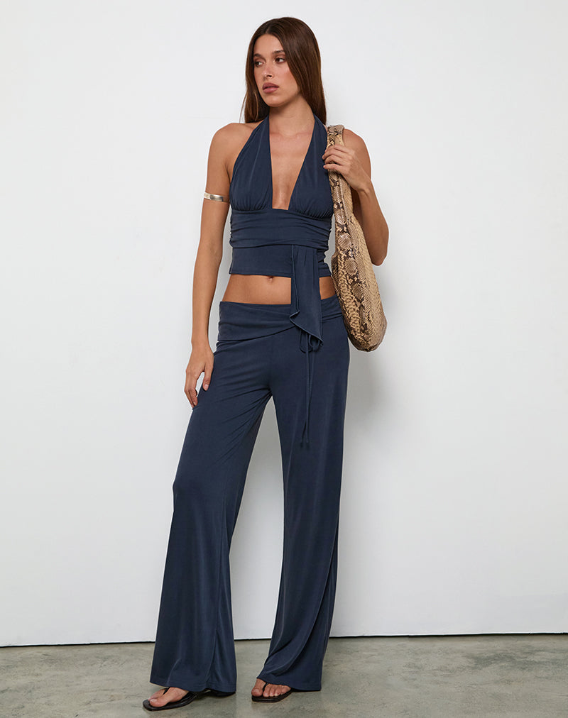 Donata Trouser in Ocean Storm with Belt-Nico Sky