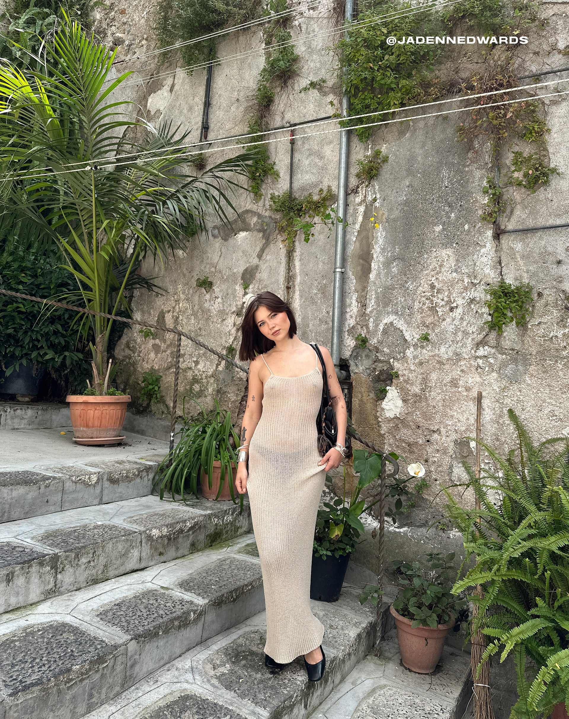 Norila Knitted Maxi Dress in Neutral-Nico Sky