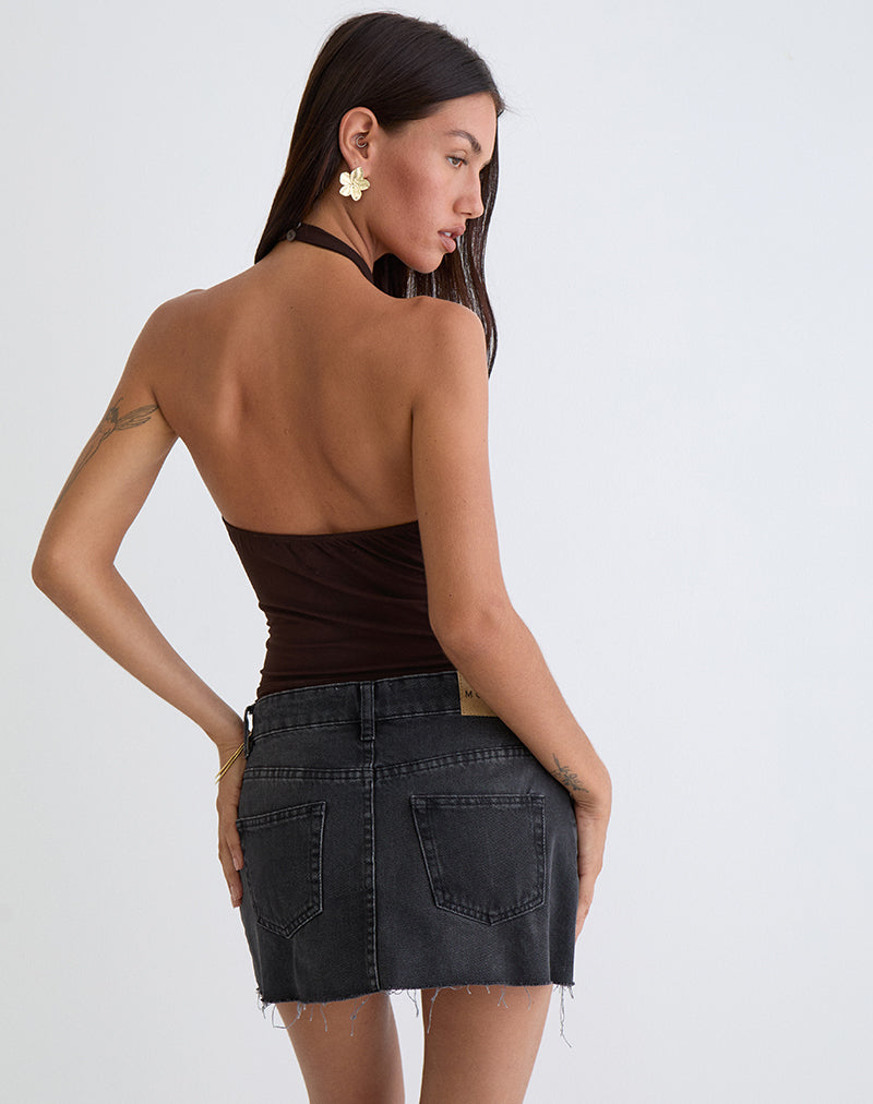 Raceline Halterneck Top in Rayon Jersey Chocolate Brown-Nico Sky