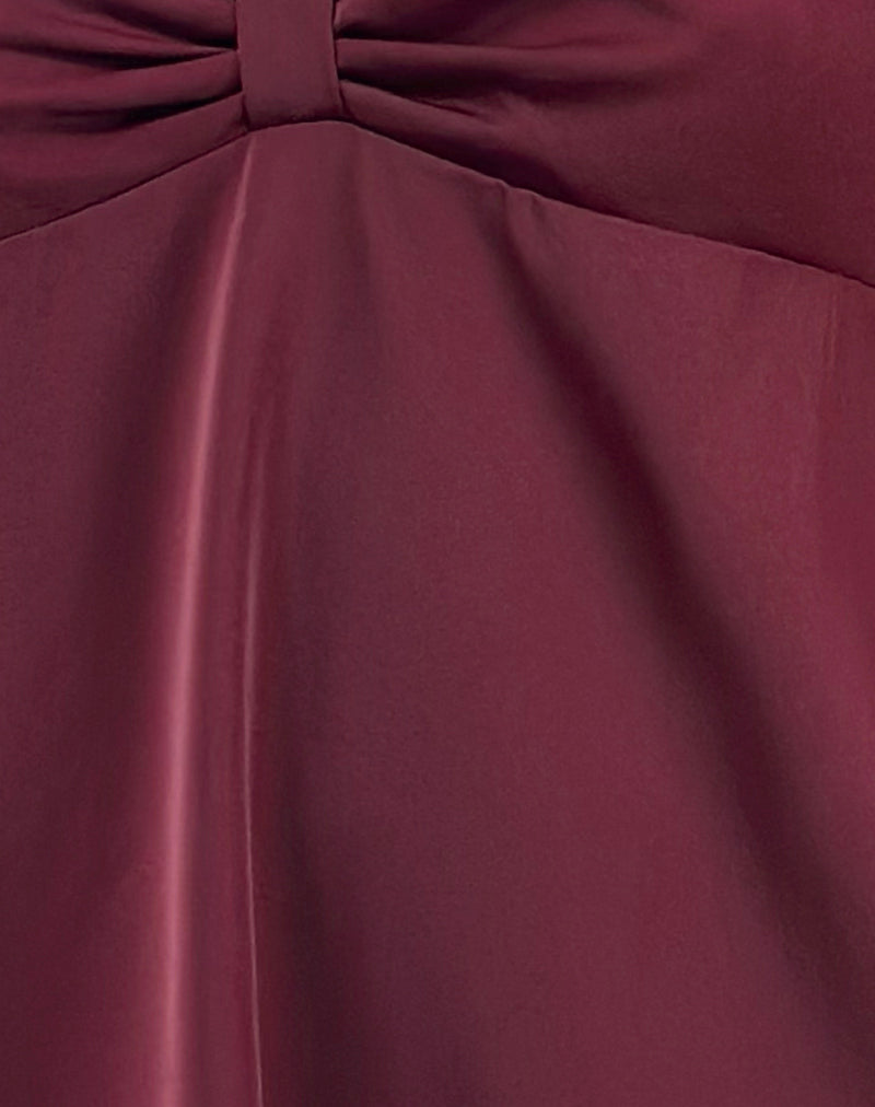 Rafaila Mini Slip Dress in Satin Burgundy-Nico Sky