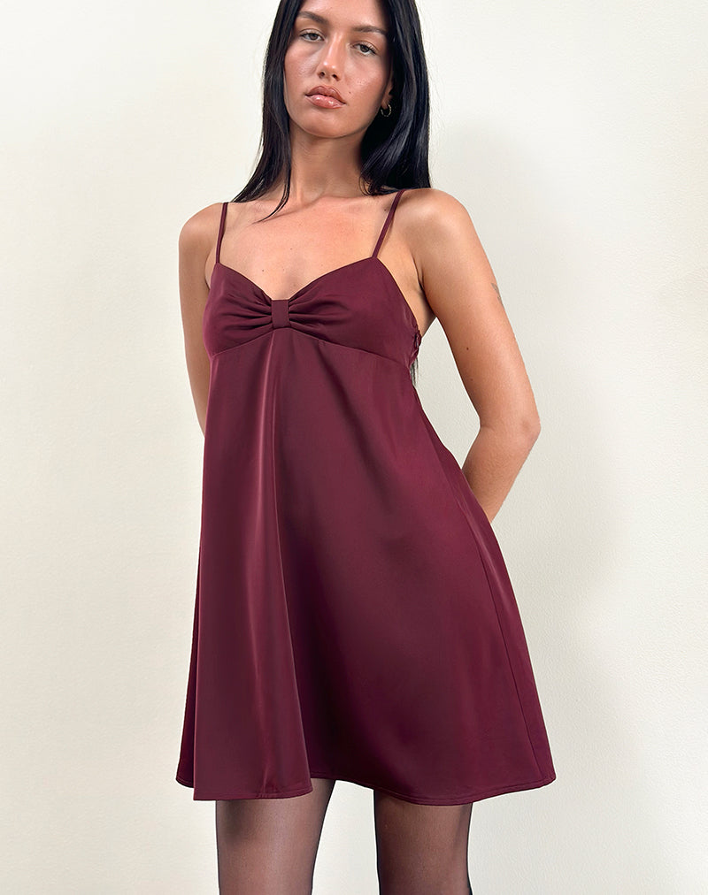 Rafaila Mini Slip Dress in Satin Burgundy-Nico Sky