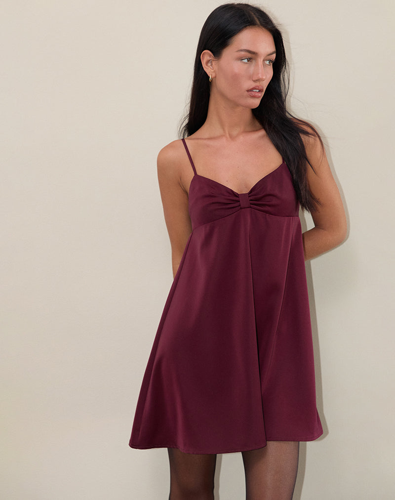Rafaila Mini Slip Dress in Satin Burgundy-Nico Sky