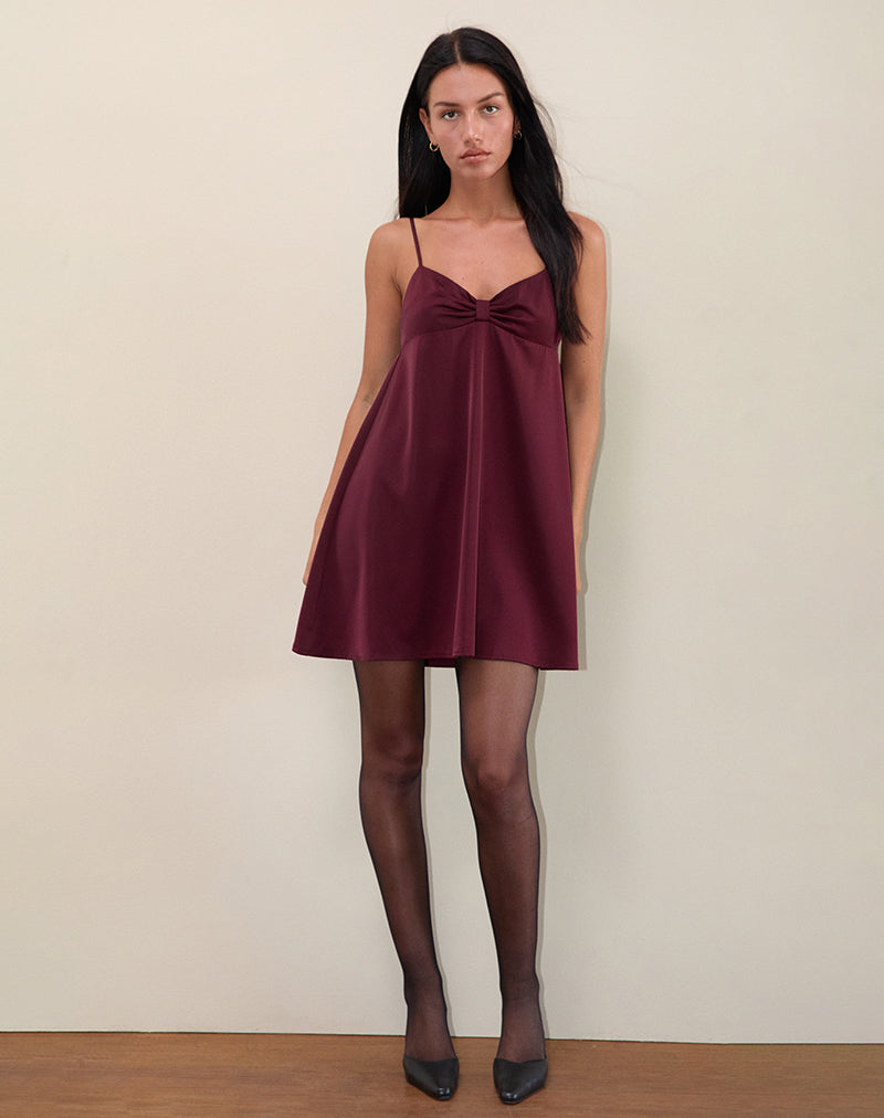 Rafaila Mini Slip Dress in Satin Burgundy-Nico Sky
