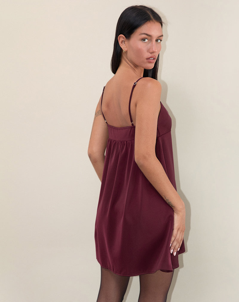 Rafaila Mini Slip Dress in Satin Burgundy-Nico Sky