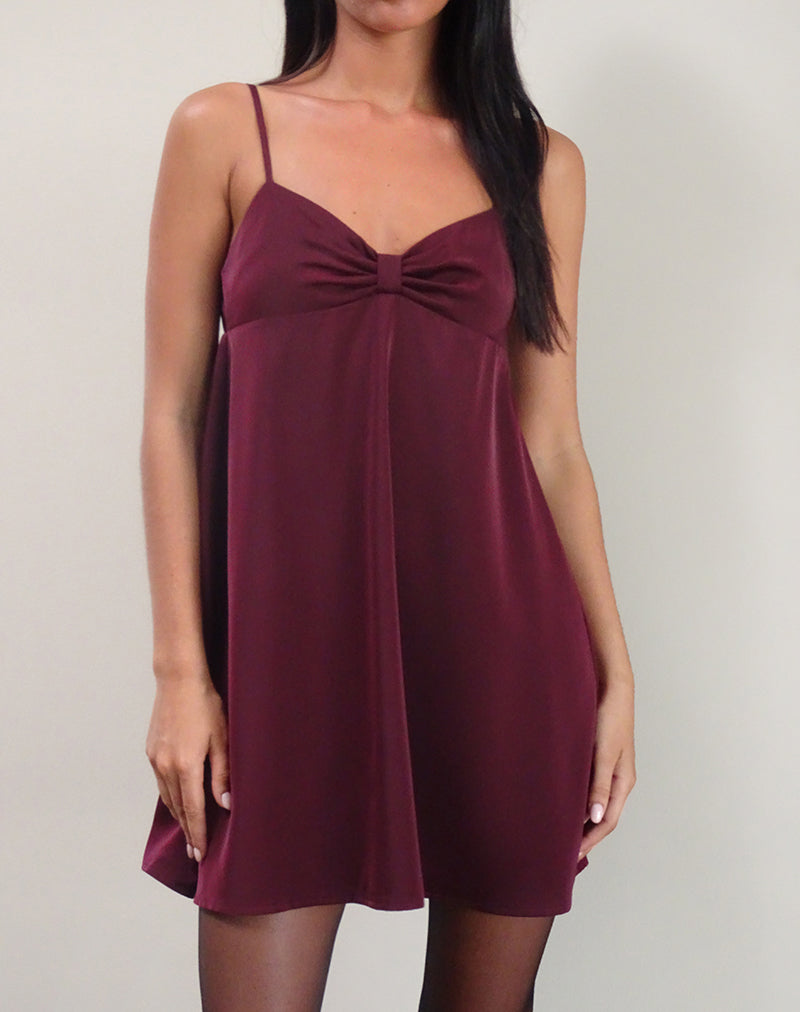 Rafaila Mini Slip Dress in Satin Burgundy-Nico Sky