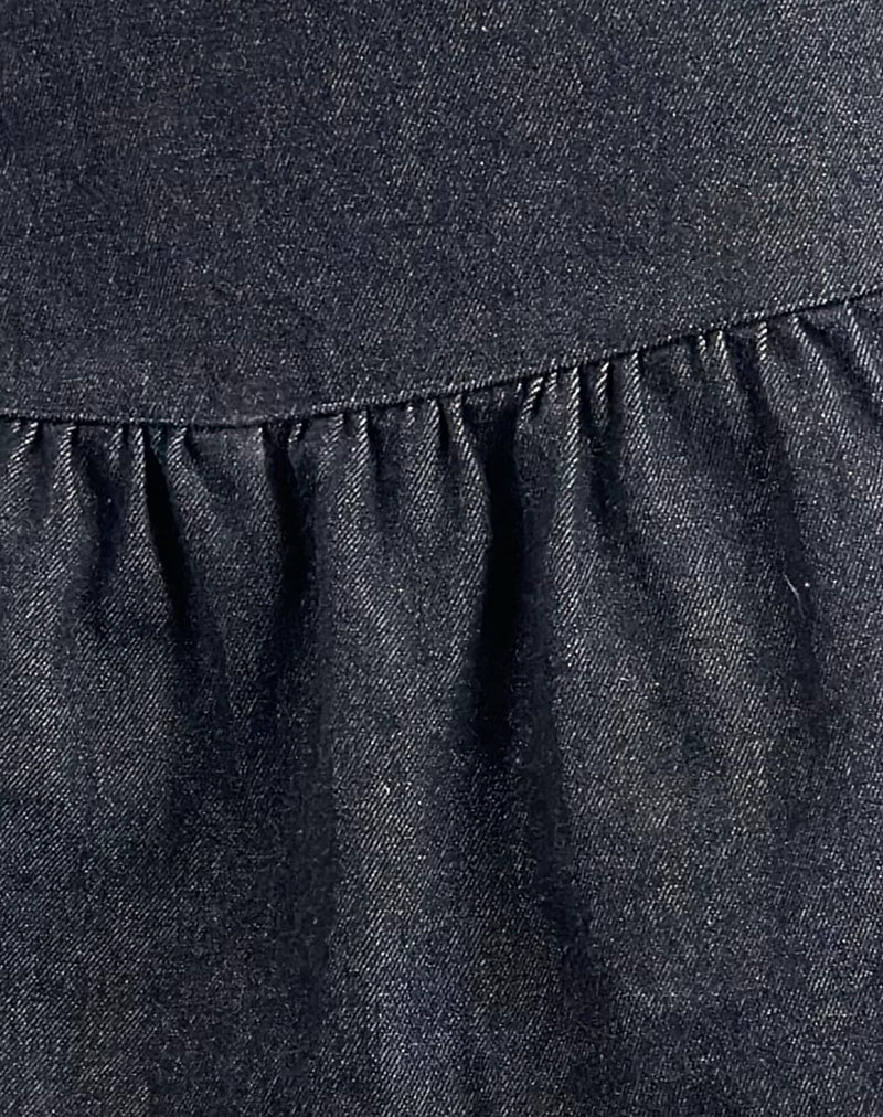Raffita Mini Skirt in Black Denim Chambray-Nico Sky