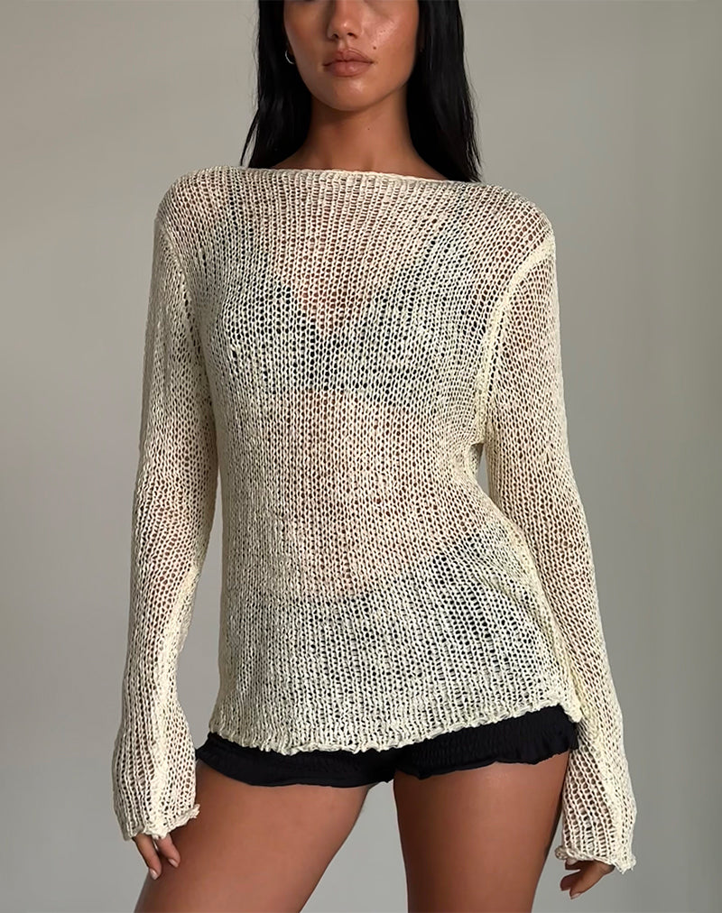 Rajiya Open Weave Jumper in Ivory-Nico Sky