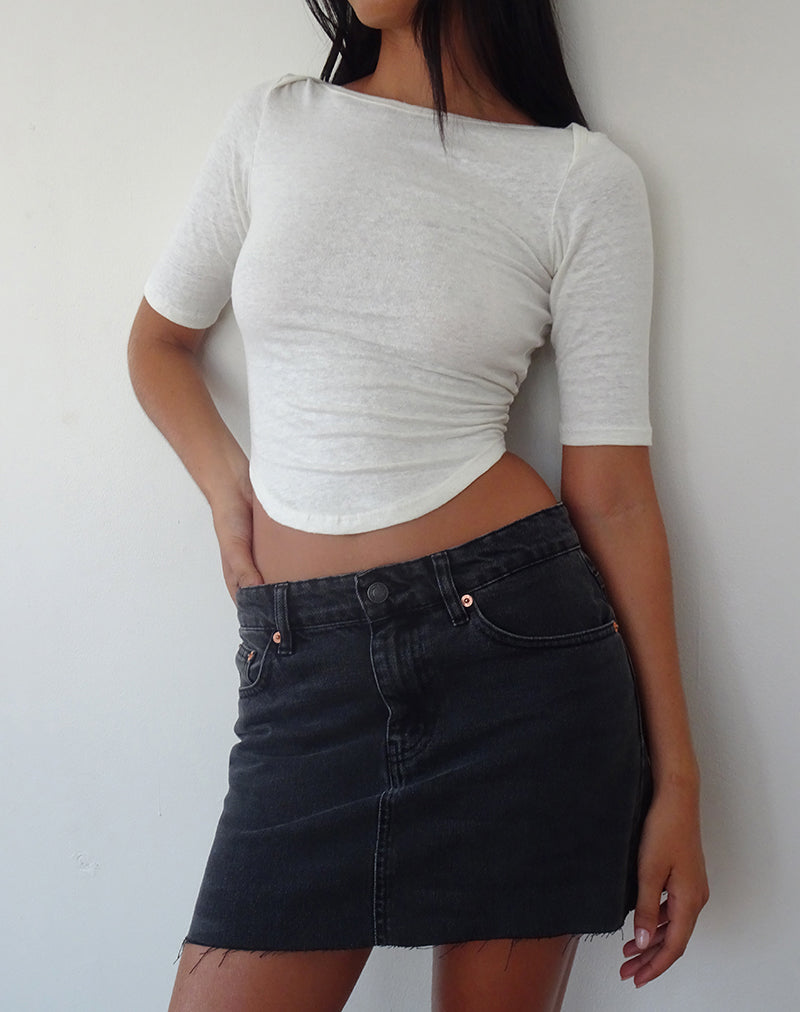 Ralda Curved Hem Top in Cotton Hemp White-Nico Sky