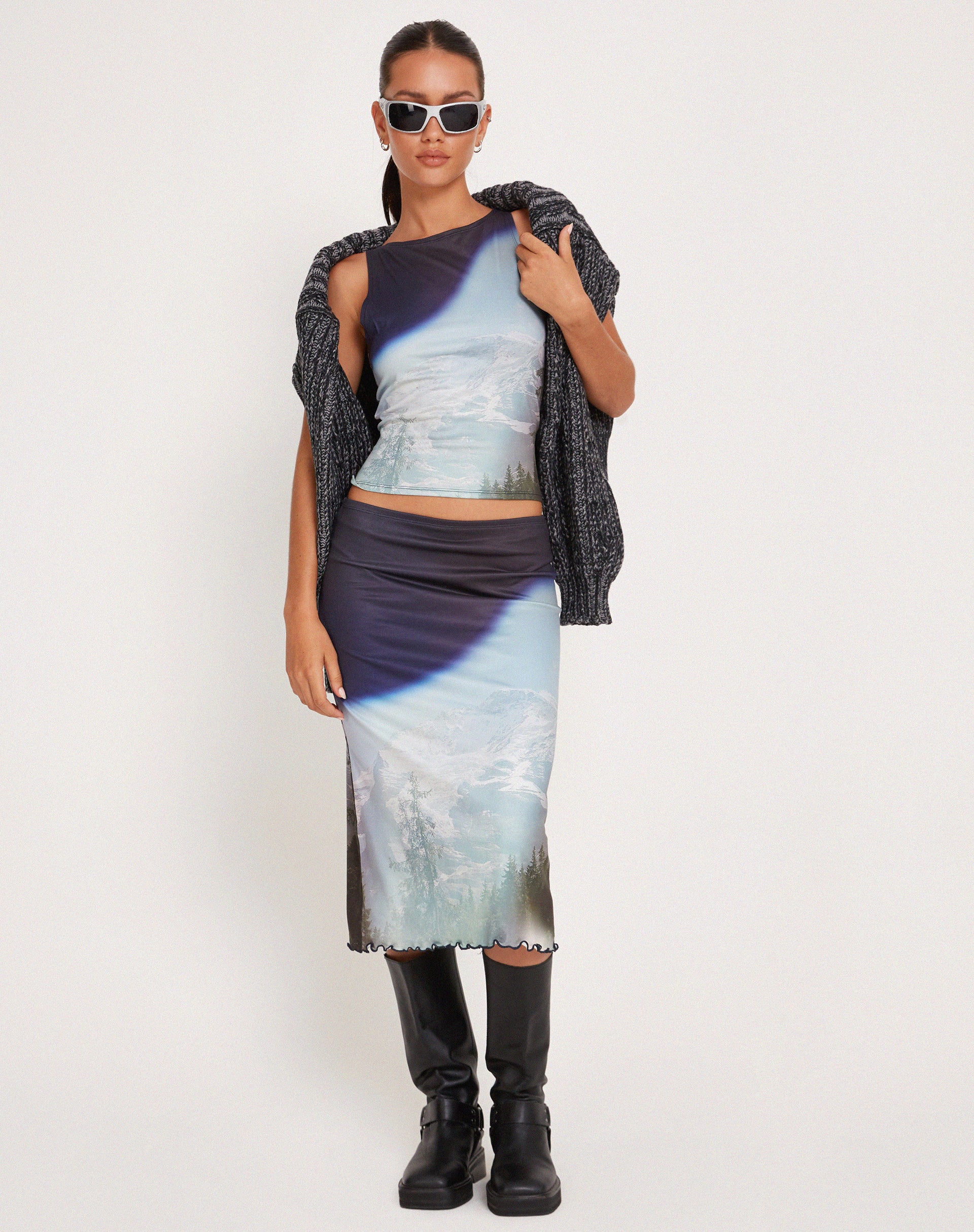 Rambi Vest Crop Top in Abstract Landscape Collage-Nico Sky