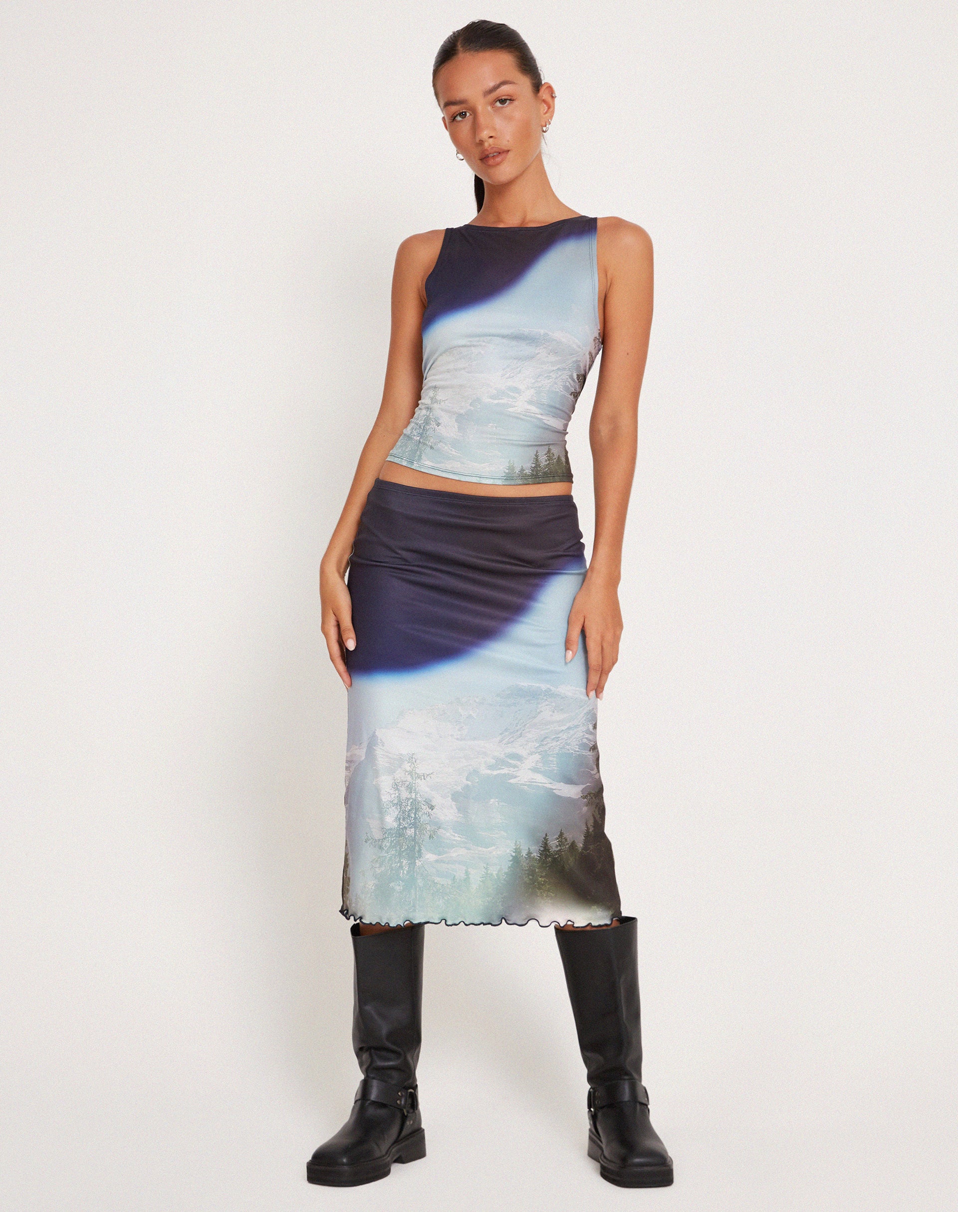 Rambi Vest Crop Top in Abstract Landscape Collage-Nico Sky