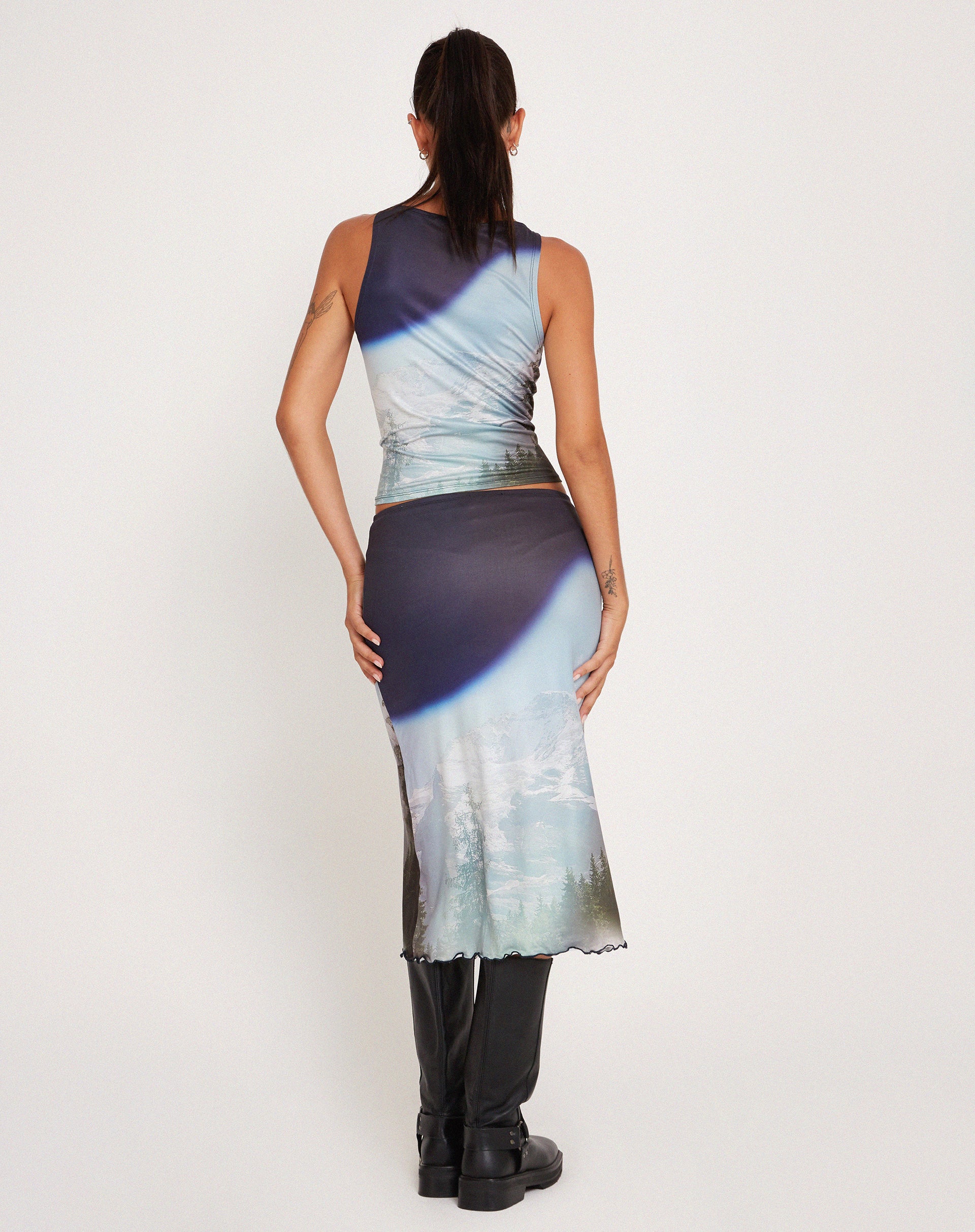 Rambi Vest Crop Top in Abstract Landscape Collage-Nico Sky