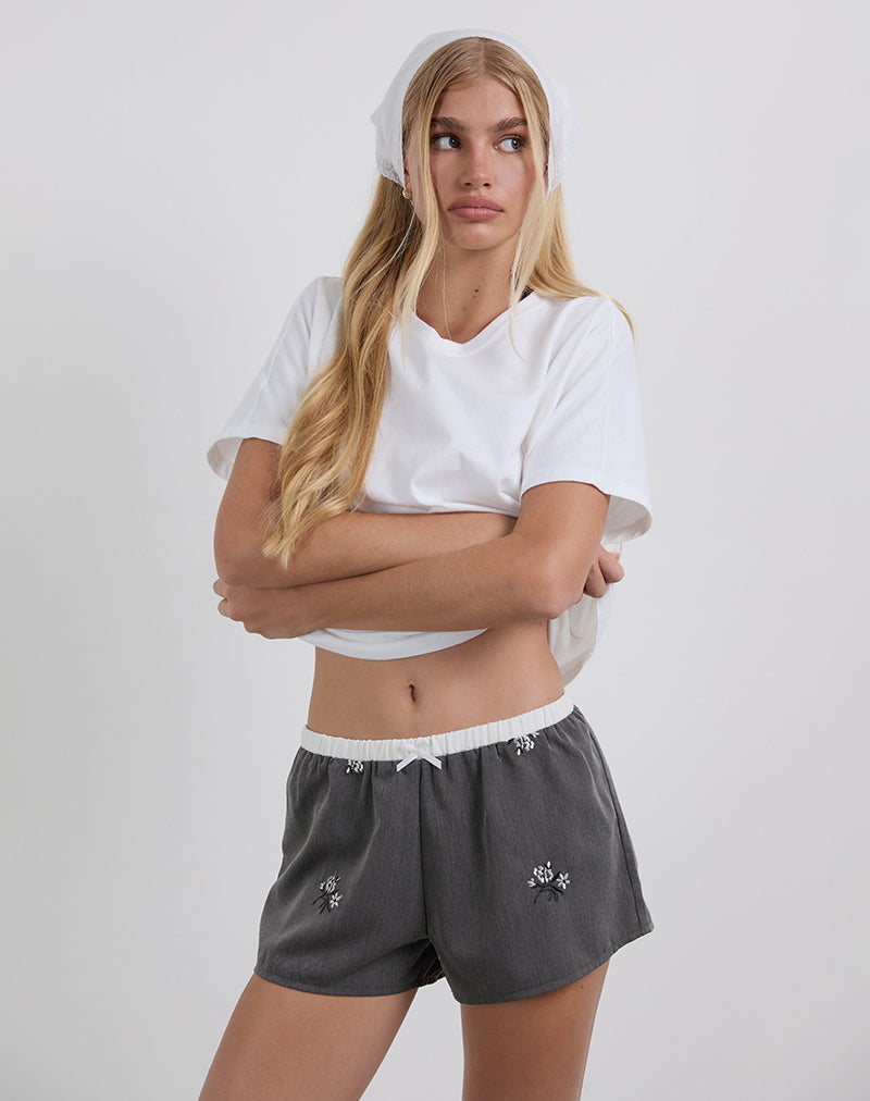 Rata Shorts in Floral Embroidered Charcoal-Nico Sky