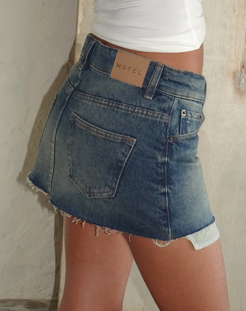 Raw Mini Skirt in Steel Blue with Pockets-Nico Sky