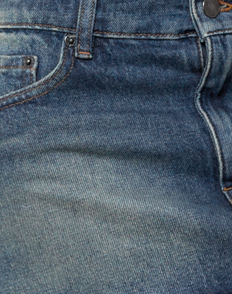 Raw Mini Skirt in Steel Blue with Pockets-Nico Sky